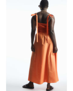 Tie-detail Smocked Midi Dress Orange