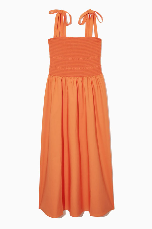 COS Tie-detail Smocked Midi Dress Orange