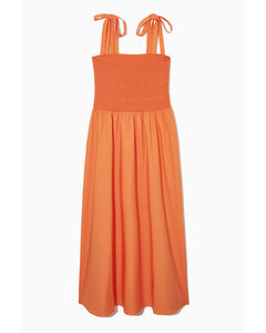 Tie-detail Smocked Midi Dress Orange