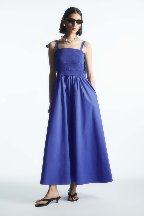 COS Tie-detail Smocked Midi Dress Bright Blue
