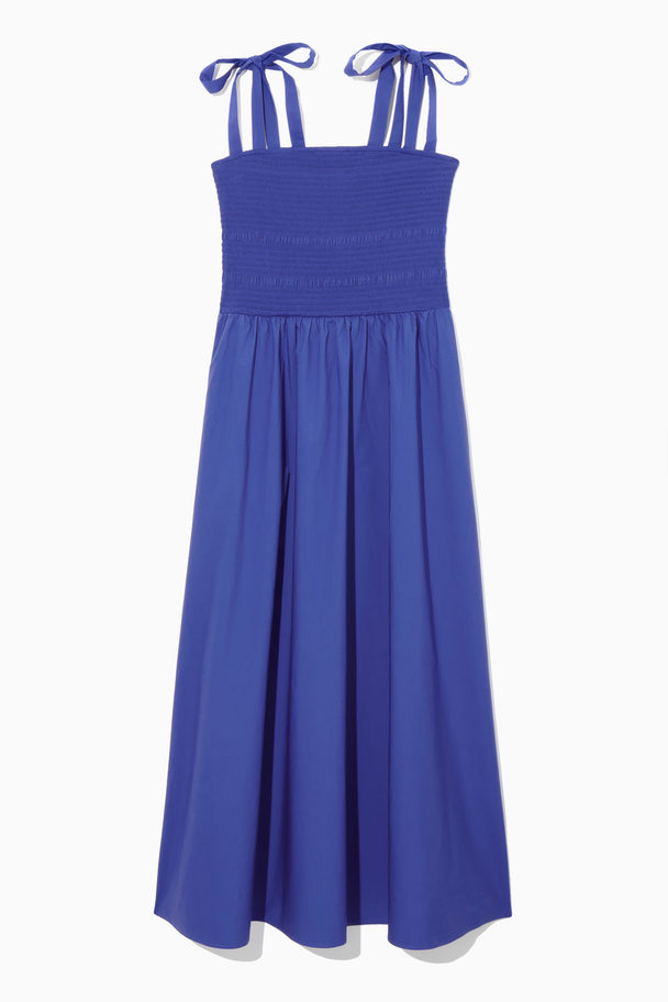 COS Tie-detail Smocked Midi Dress Bright Blue
