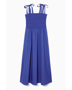 Tie-detail Smocked Midi Dress Bright Blue
