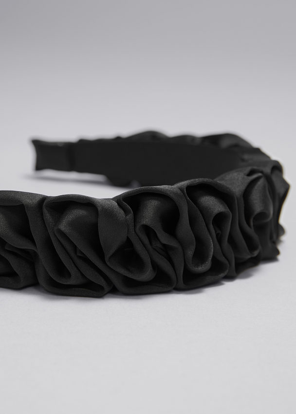 & Other Stories Ruffled Satin Alice Band Black