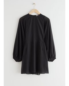 Buttoned Voluminous Sleeve Mini Dress Black