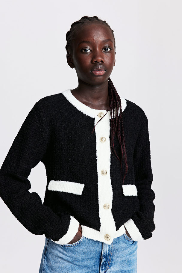H&M Textured-knit Cardigan Black/white
