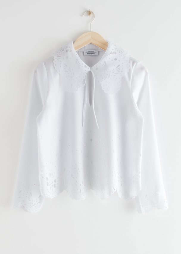 & Other Stories Wide Embroidered Scalloped Blouse White