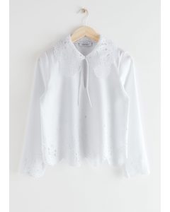 Wide Embroidered Scalloped Blouse White