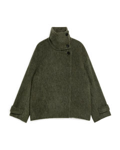 Fuzzy Wool-blend Jacket Dark Green