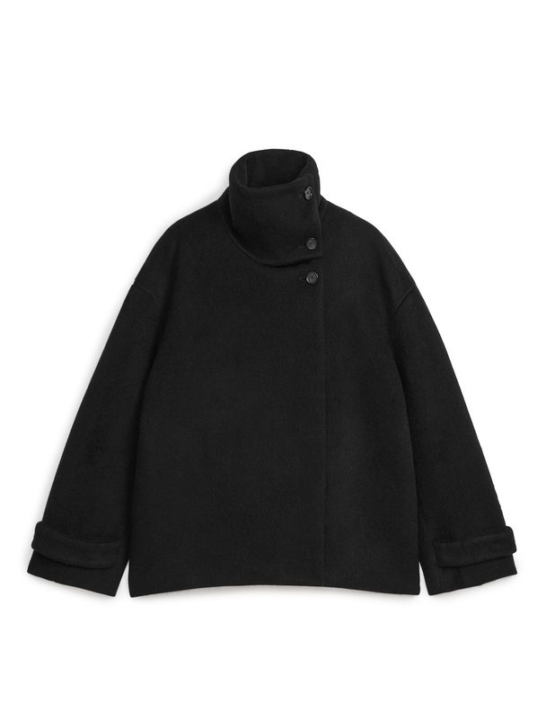 ARKET Flauschige Jacke aus Wollmischung Schwarz