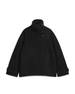 Flauschige Jacke aus Wollmischung Schwarz