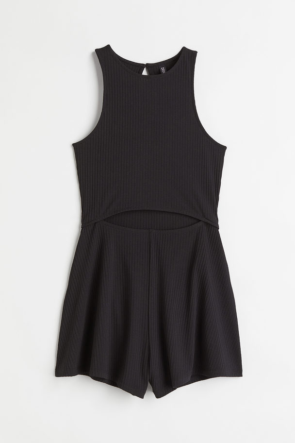 H&M Ribbed Cut-out Detail Playsuit Black