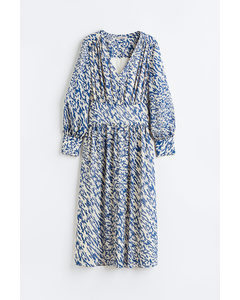 Gathered Chiffon Dress Blue/patterned
