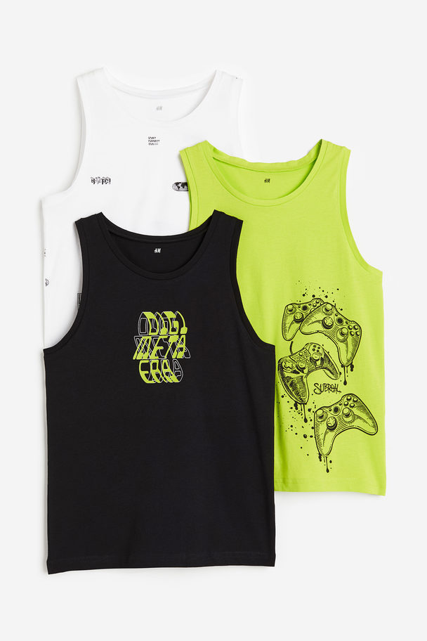 H&M 3-pack Printed Vest Tops Lime Green/game Controllers