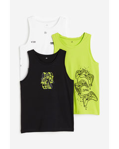 3-pack Printed Vest Tops Lime Green/game Controllers