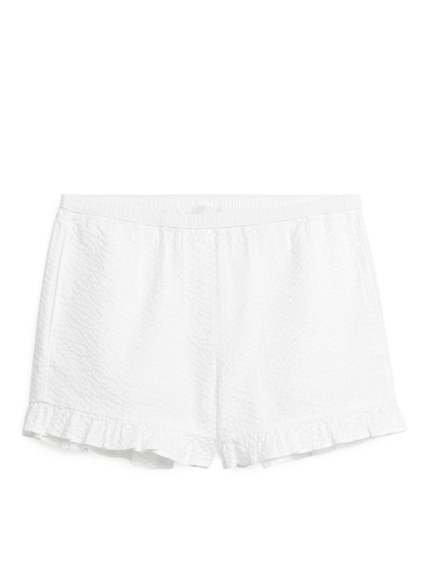 ARKET Seersucker-Shorts mit Rüschen Weiß