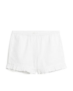 Seersucker-Shorts mit Rüschen Weiß