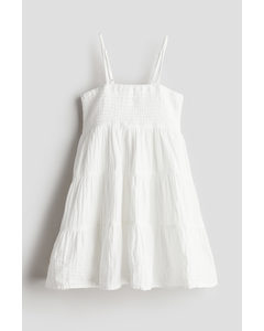 Tiered Muslin Dress White