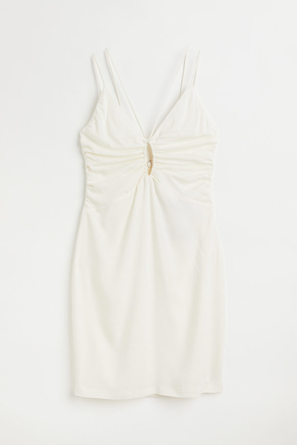 H&M V-neck Keyhole-detail Dress Cream