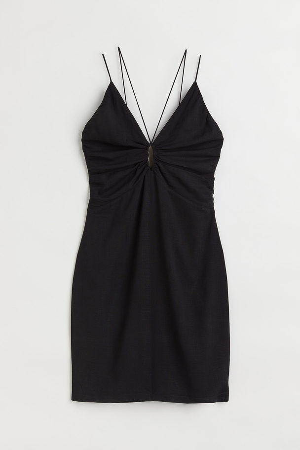 H&M V-neck Keyhole-detail Dress Black