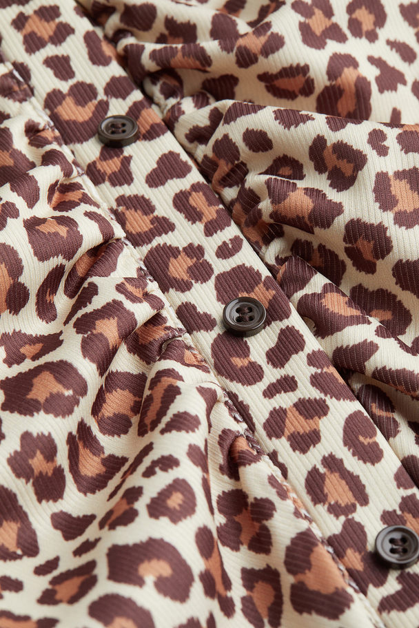 H&M Durchgeknöpftes Kleid Hellbeige/Leopardenprint