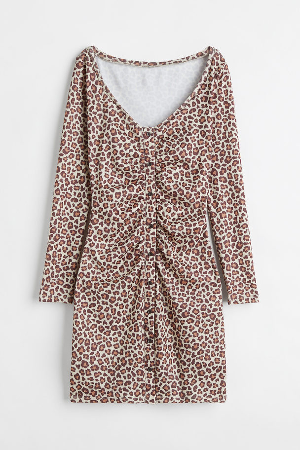 H&M Durchgeknöpftes Kleid Hellbeige/Leopardenprint