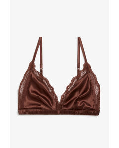 Brown Soft Satin Triangle Bra Brown Dark