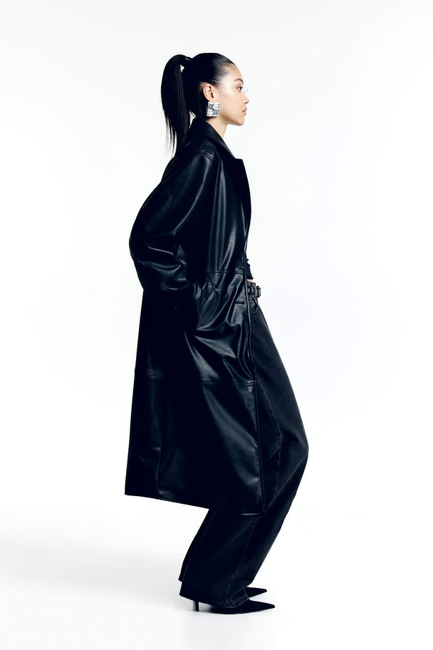 H&M Single-breasted Coated Coat Black