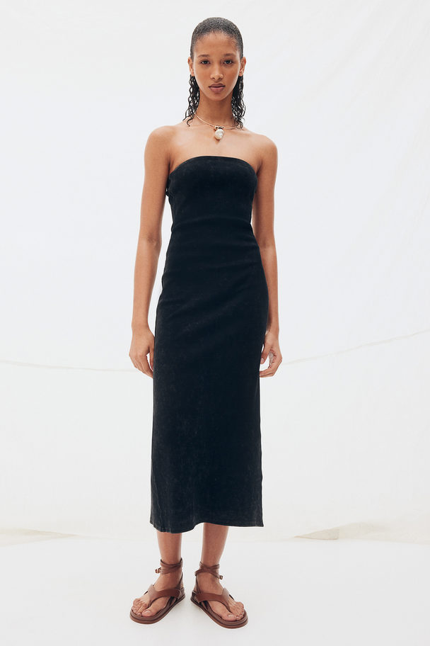 H&M Geripptes Bandeau-Kleid Schwarz