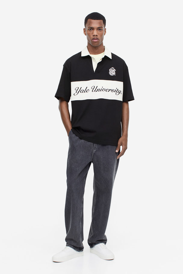 H&M Relaxed Fit Motif-detail Polo Shirt Black/yale University