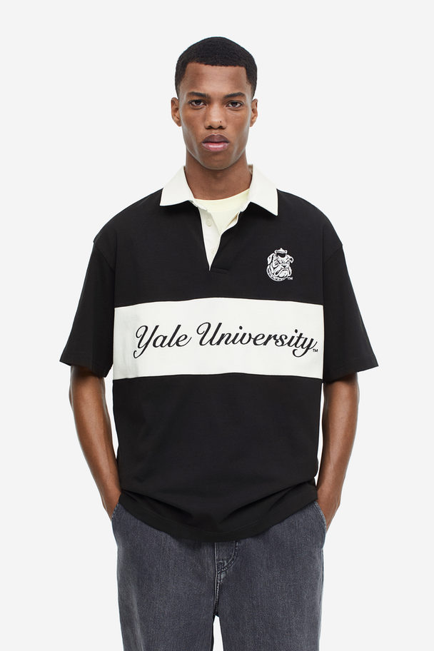 H&M Poloshirt Met Motief - Relaxed Fit Zwart/yale University