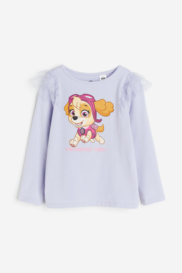 H&M Frill-trimmed Printed Top Lilac/paw Patrol