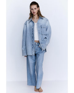 Baggy Wide Low Ankle Jeans Licht Denimblauw