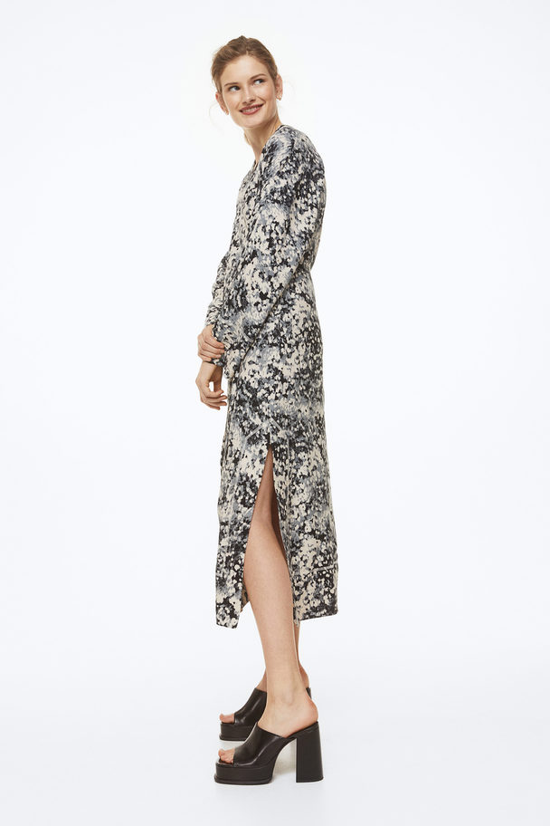 H&M Satin Wrap Dress Light Beige/patterned