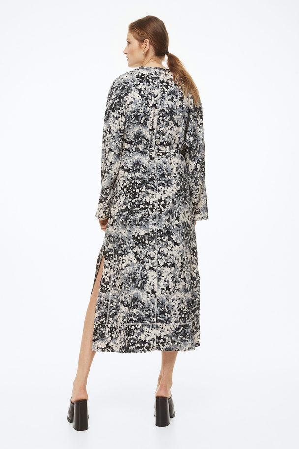 H&M Satin Wrap Dress Light Beige/patterned