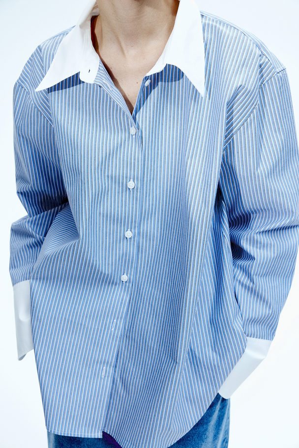 H&M Popeline Overhemdblouse Blauw/gestreept