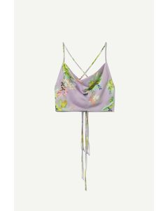 Glänzendes Satin-Top Lavendel/Blumen-Print