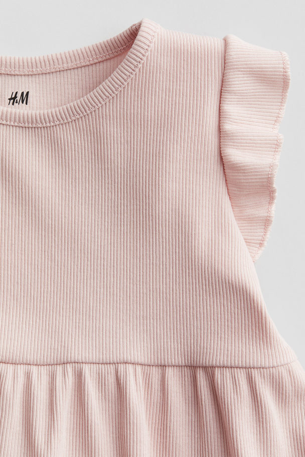 H&M Ribbed Cotton Dress Light Pink