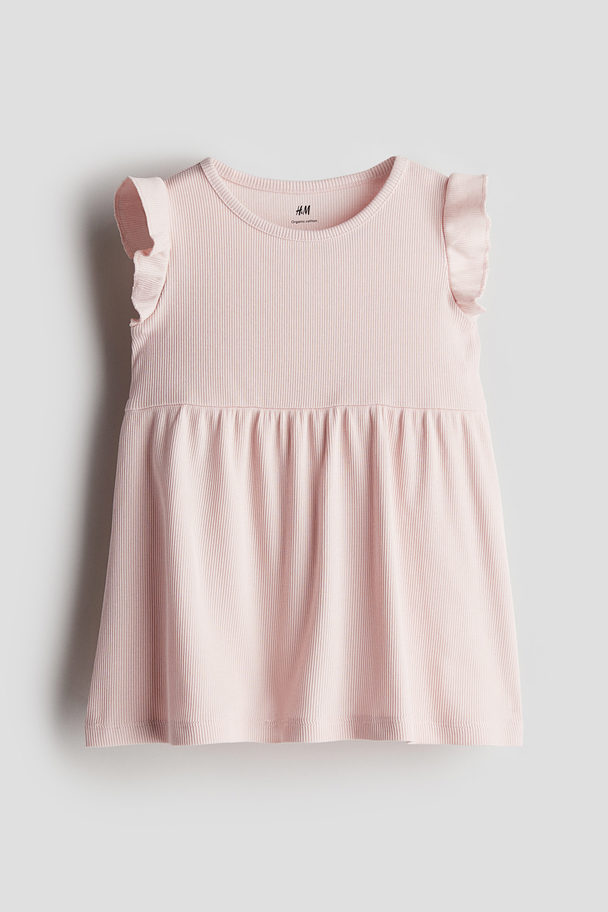 H&M Ribbed Cotton Dress Light Pink