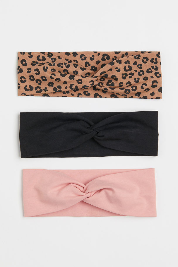 H&M 3-pack Hairbands Light Pink/leopard Print