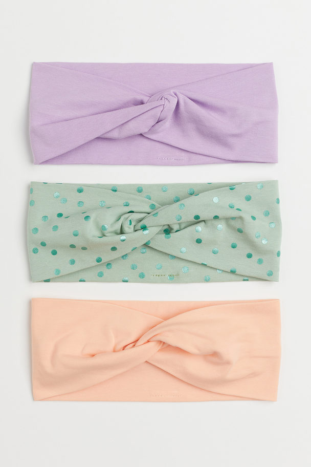 H&M 3-pack Hairbands Green/light Purple/coral