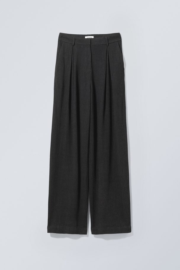 Weekday Lilah Linen Mix Trousers Black