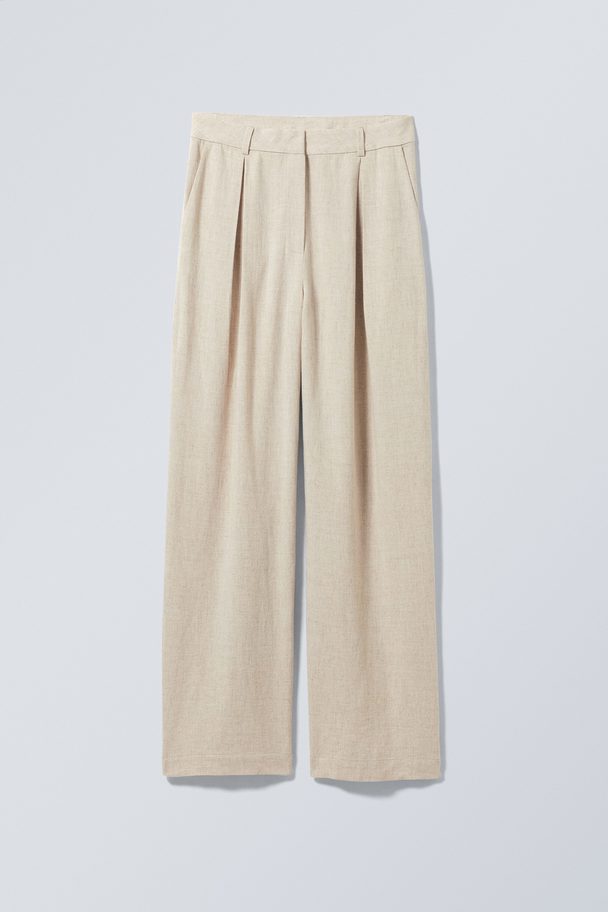 Weekday Lilah Linen Mix Trousers Light Beige