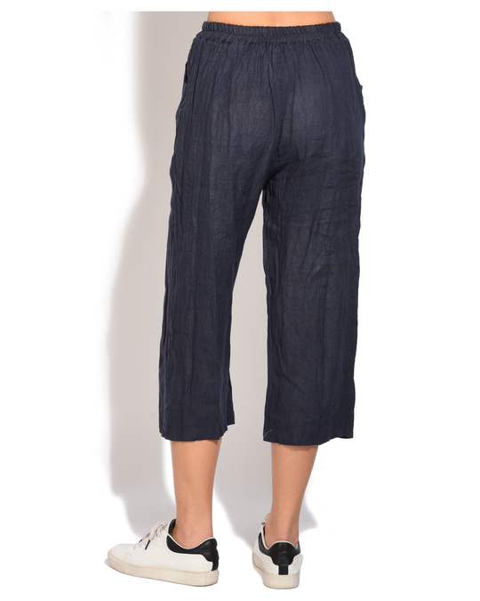 Le Jardin du Lin Fluid Straight Cut Cropped Trouser With Pockets And Elastic Waistband