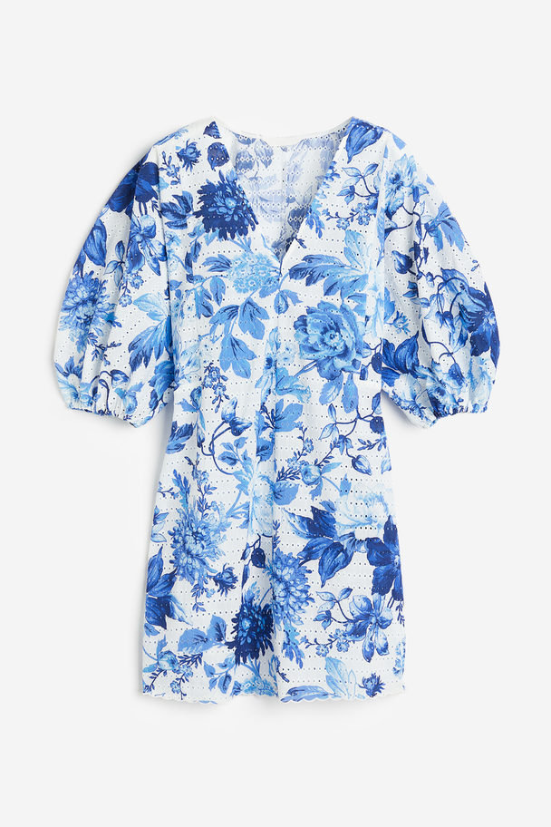 H&M Broderie Anglaise Dress White/blue Floral