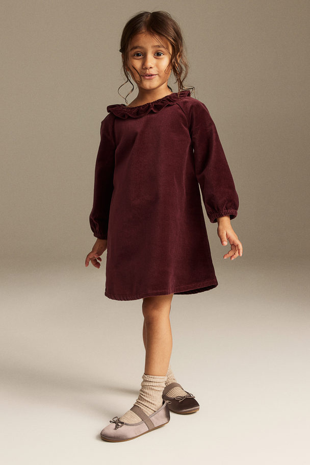 H&M Kleid aus Baumwollsamt Dunkelrot