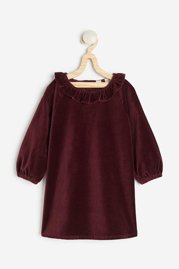 H&M Kleid aus Baumwollsamt Dunkelrot