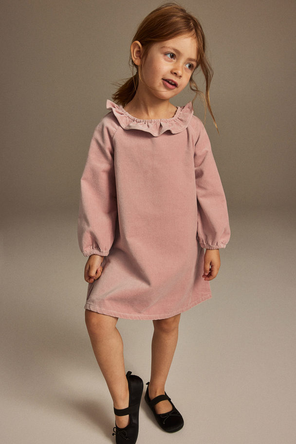 H&M Kleid aus Baumwollsamt Mattrosa