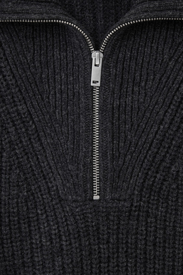COS Half-zip Funnel-neck Wool Jumper Dark Grey Mélange