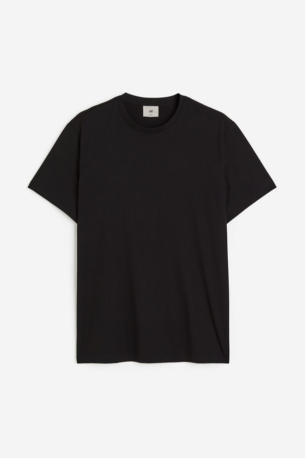H&M T-Shirt aus Pima-Baumwolle Regular Fit Schwarz