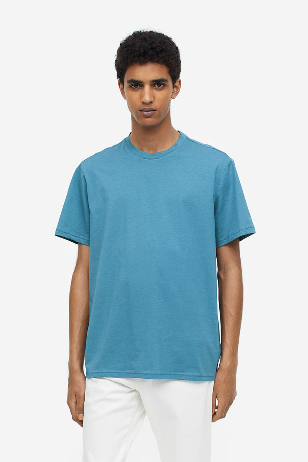 H&M T-Shirt aus Pima-Baumwolle Regular Fit Türkis